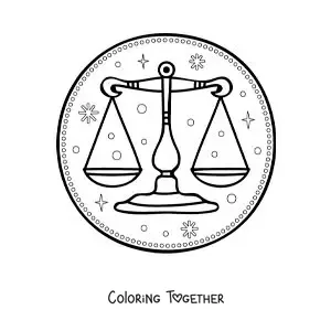 Coloring page of the Libra sign scales with stars