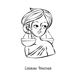 Coloring page of an animated Libra sign woman