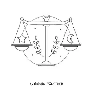 Coloring page of the Libra scales of justice with stars
