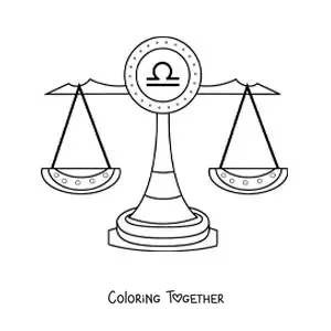 Coloring page of the Libra scales of justice with its symbol
