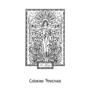 Coloring page of a Libra sign card