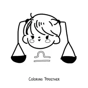 Coloring page of an animated Libra sign girl