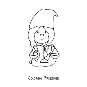 Coloring page of a childlike animated Libra sign gnome