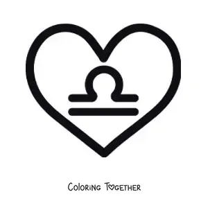 Coloring page of the Libra symbol inside a heart