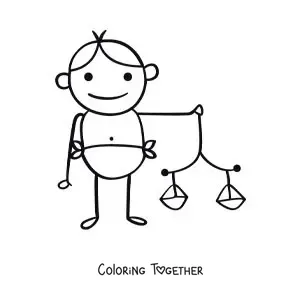 Coloring page of a children's cartoon of the Libra sign mythology
