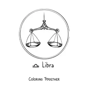 Coloring page of realistic scales of the Libra zodiac sign