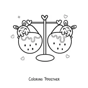 Coloring page of animated kawaii rabbits of the Libra sign