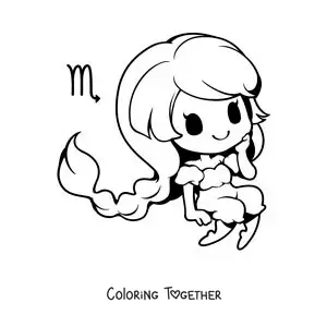 Coloring page of an animated kawaii girl of the Scorpio sign