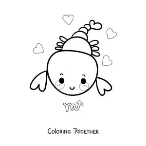 Coloring page of an animated kawaii scorpion of Scorpio with its symbol