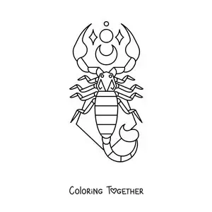 Coloring page of a scorpion of the Scorpio zodiac sign with a moon