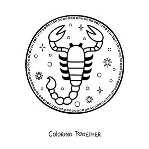 Coloring page of an easy Scorpio symbol with stars