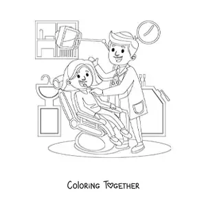 Coloring page of a dentist and a happy patient at the office