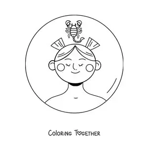 Coloring page of an animated woman of the Scorpio zodiac sign