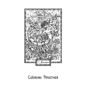 Coloring page of a card of the Scorpio sign