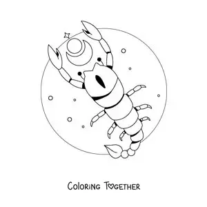Coloring page of an animated scorpion of the zodiac sign