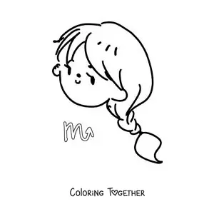 Coloring page of a kawaii Scorpio girl with her symbol
