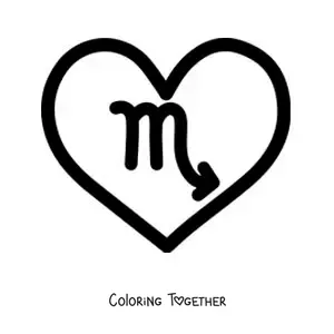 Coloring page of an easy Scorpio symbol in a heart