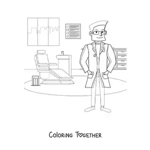 Coloring page of a dentist in their dental office