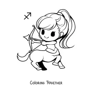 Coloring page of a kawaii archer centaur of the Sagittarius sign