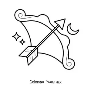 Coloring page of an easy animated bow of the Sagittarius sign