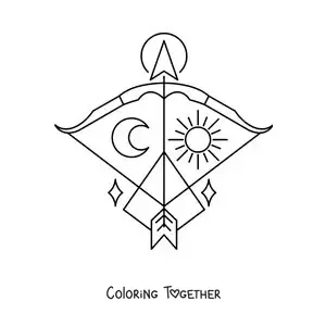 Coloring page of a Sagittarius symbol with the moon and the sun