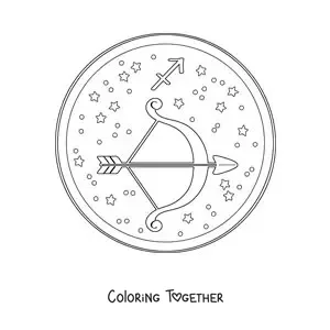Coloring page of a Sagittarius symbol with stars