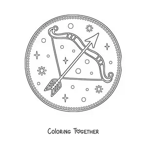 Coloring page of a Sagittarius bow with stars