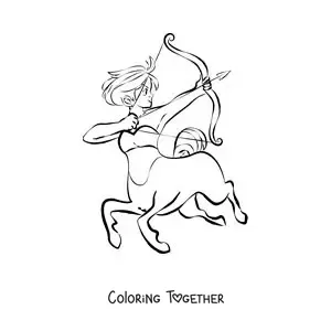 Coloring page of an animated archer centaur of the Sagittarius sign