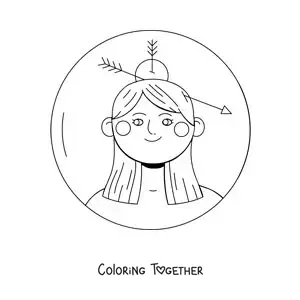 Coloring page of an animated girl of the Sagittarius sign