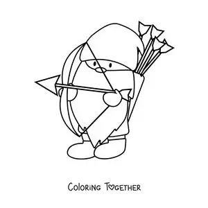 Coloring page of a children's animated gnome with the Sagittarius symbol