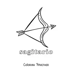 Coloring page of the bow of the Sagittarius zodiac sign with its name