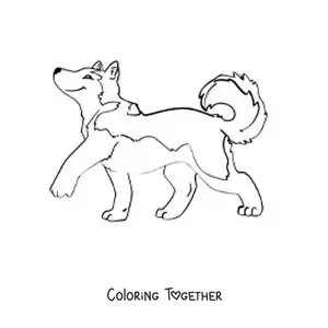 Coloring page of an animated husky walking