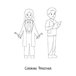 Coloring page of two dentists