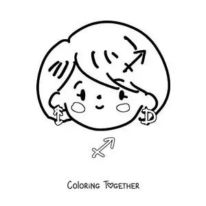 Coloring page of an animated kawaii girl of the Sagittarius sign