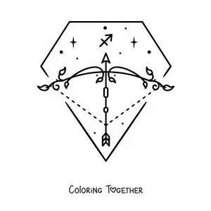 Coloring page of the easy Sagittarius symbol with stars