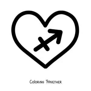 Coloring page of the easy Sagittarius symbol in a heart