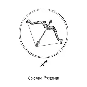 Coloring page of a Sagittarius bow and its symbol