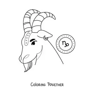 Coloring page of the animated goat of the Capricorn sign with its symbol