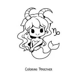 Coloring page of an animated kawaii girl of the Capricorn sign mythology