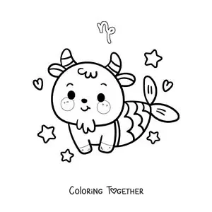 Coloring page of an animated kawaii goat of the Capricorn sign mythology