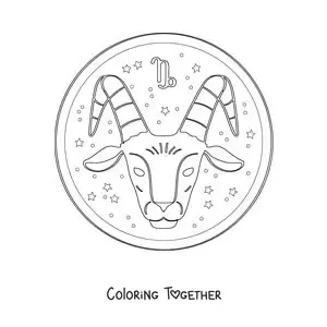 Coloring page of the Capricorn zodiac sign and stars