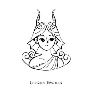 Coloring page of an animated girl of the Capricorn zodiac sign