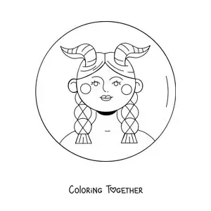 Coloring page of an animated woman of the Capricorn sign