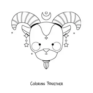 Coloring page of an animated kawaii Capricorn goat