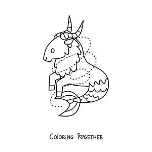 Coloring page of a children's animated character of the Capricorn mythology