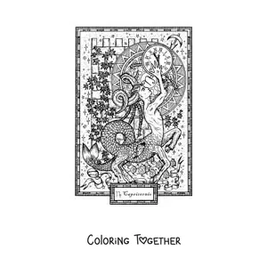 Coloring page of a card of the Capricorn sign