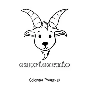 Coloring page of a children's animated Capricorn sign with its name