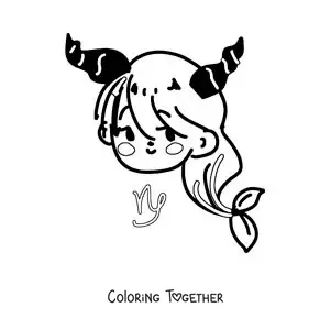 Coloring page of an animated kawaii goat of the Capricorn sign with its symbol