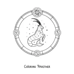 Coloring page of symbols of the Capricorn sign
