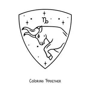 Coloring page of the Capricorn sign with its symbol